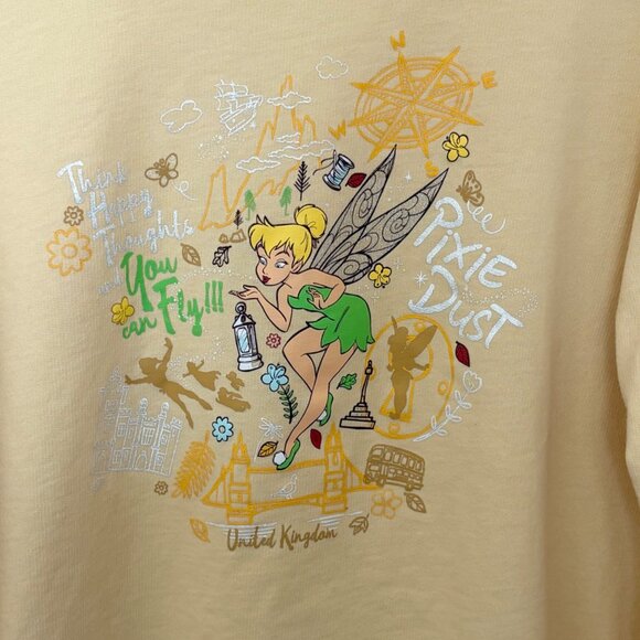 Disney Parks Epcot UK Tinker Bell Sweatshirt XL Yellow You Can Fly Pixie Dust - Picture 4 of 7